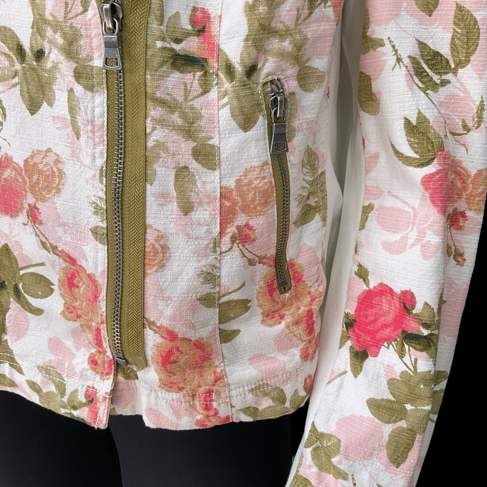 Lane Bryant Jacket Women 18 Ivory Pink Floral Long Sleeve Zip Moto Pockets NWT - Picture 4 of 16